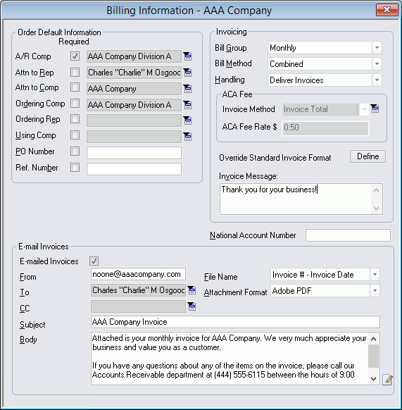 Company Billing Information